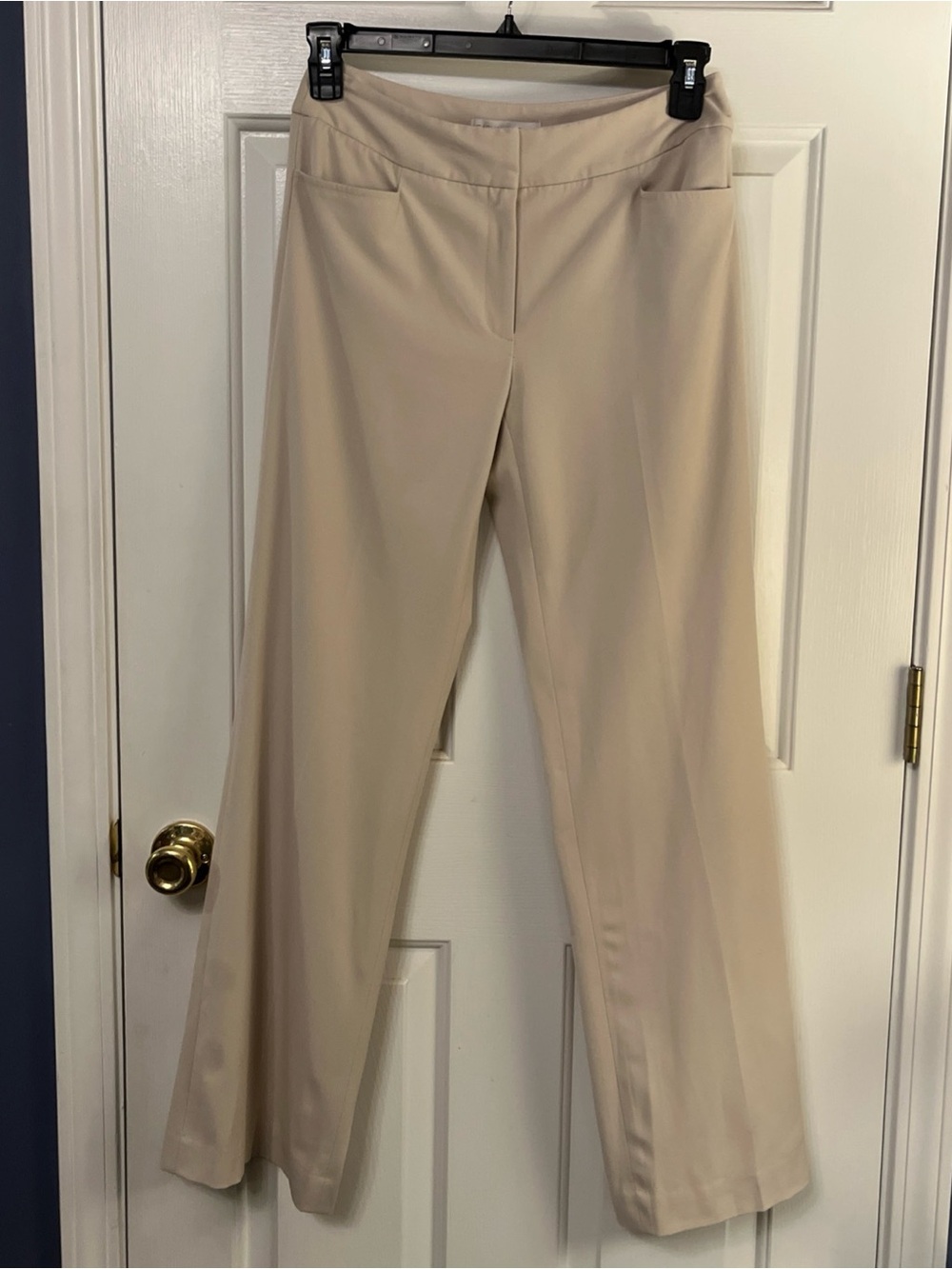 Casual Corner Stretch Women Beige Stretch Straight Leg Flat Front Trousers Sz4